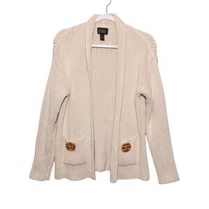 PURE Handkint Cotton Chunky Open front Cardigan Sweater Size Small/Medium